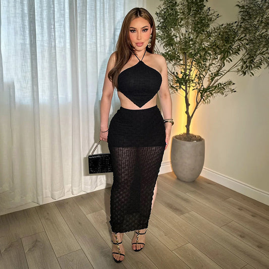 European And American-style Cropped Backless Halter-neck Skirt Set