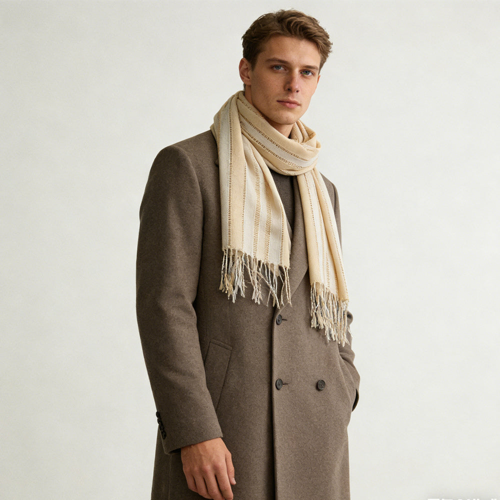 2pcs Classic Yarn Dyed Pattern Khaki Long Scarf,vacation,daily Life,evening Party,Office Appropriate Subtlety For Women Men,for Casual Outfits